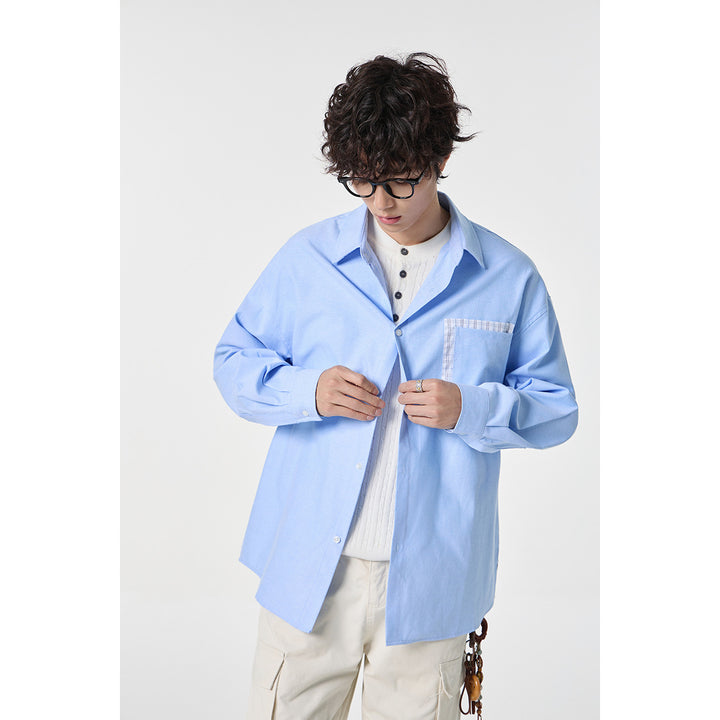 Damen Oversize Baumwoll-Hemd mit Karobesatz an Brusttasche und Saum Drune