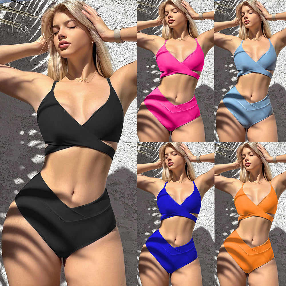 Damen Hochgeschnittenes Bikini-Set mit Wickeloberteil Drune