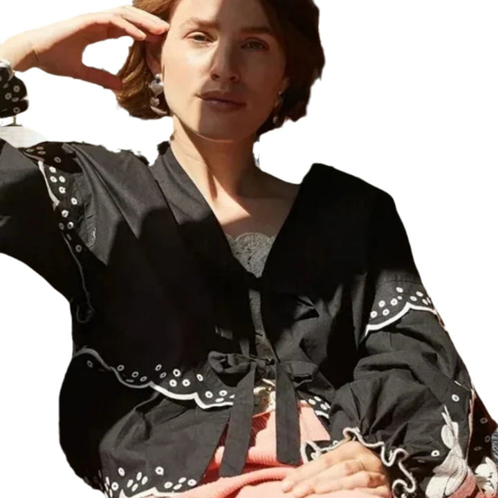 Damen Bluse mit Spitzenaufsatz und lässigem Schnitt Drune