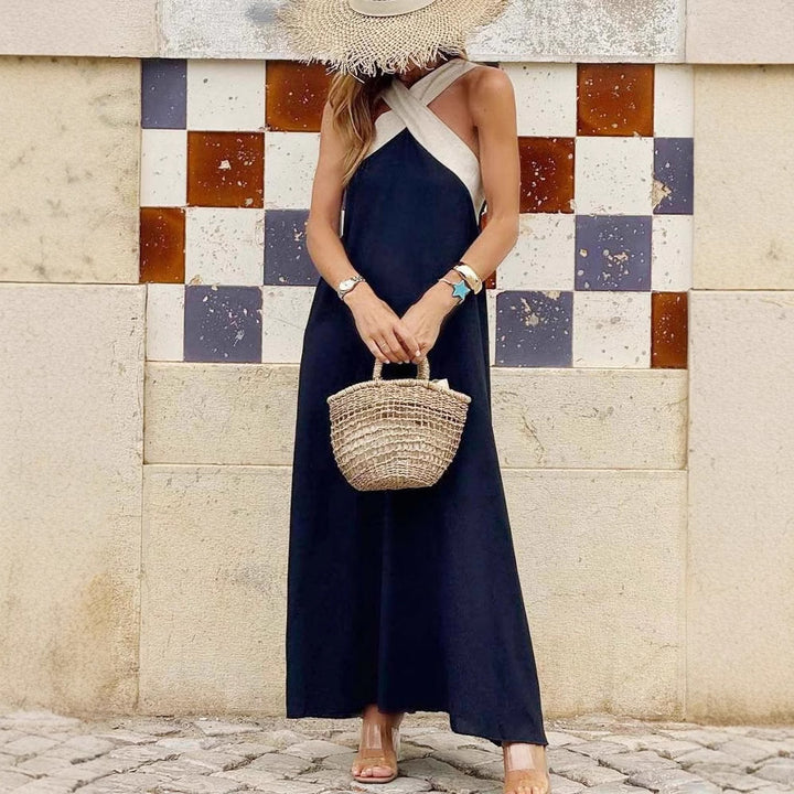 Damen nan luftiges Kaftankleid mit überkreuztem Trägerdetail, Brustpasse und weitem Fall Drune
