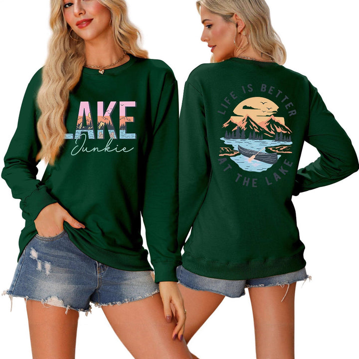 Damen Langarmshirt mit kreativem Lake-Motiv und lässiger Passform Drune