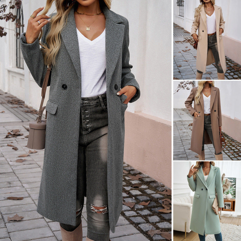 Damen Eleganter Wollmantel mit tailliertem Schnitt und Reverskragen Drune