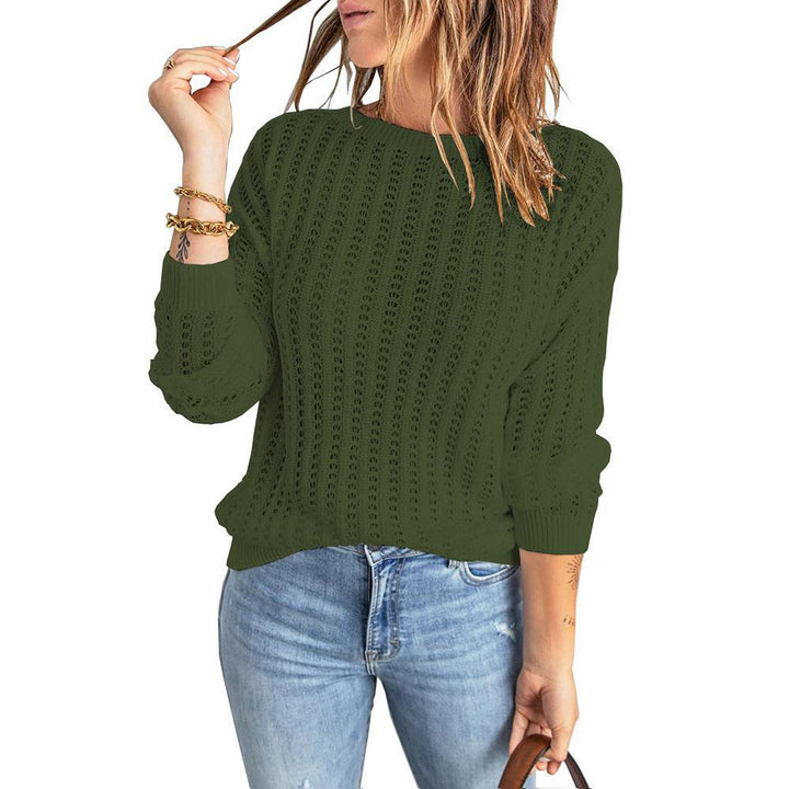 Damen Lockerer Ajour-Strickpullover mit Rundhalsausschnitt und Rippbündchen Drune