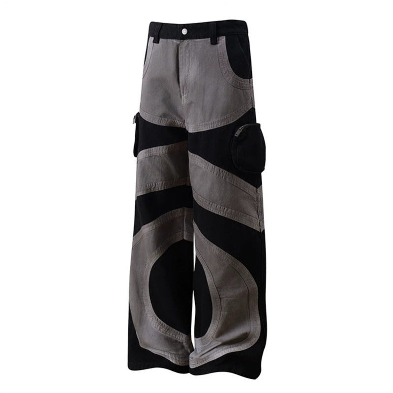 Damen weite Patchwork-Cargo-Culottehose mit aufgesetzten Zipper-Taschen und kontrastnähten Drune