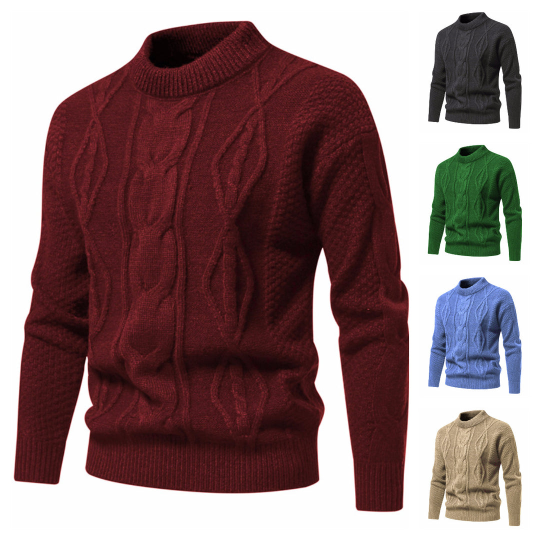 Herren Feinstrick-Pullover mit kurzem Stehkragen und Zopfstrickstruktur Drune