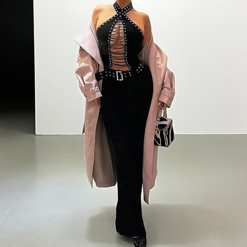 Damen Stylisches Oberteil mit aufwendigem Schnür-Design und glitzernden Akzenten Drune