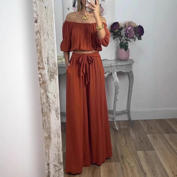 Damen Weites Hosenensemble mit raffiniertem Crop-Oberteil Drune