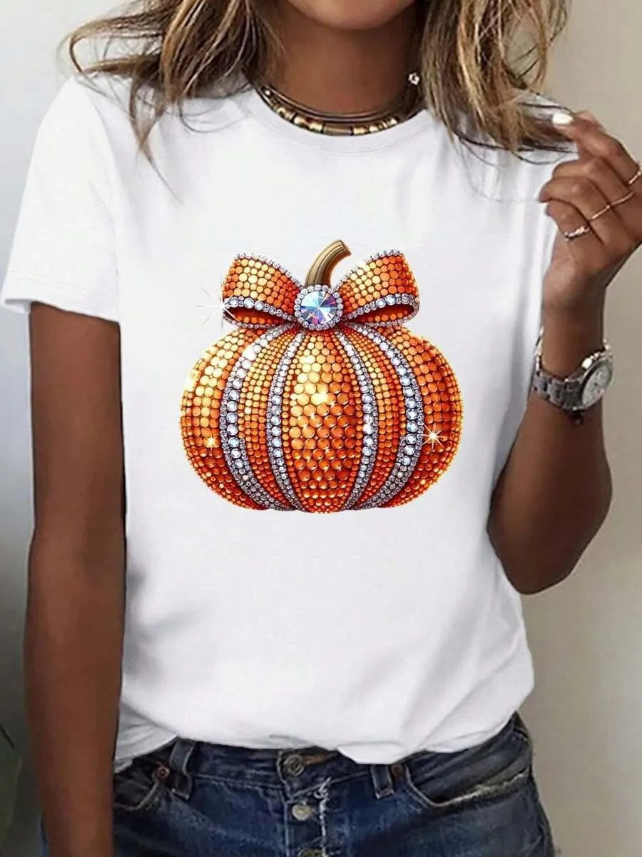 Damen T-Shirt mit stylischem Kürbis-Motiv und aufregendem Animal-Print Drune