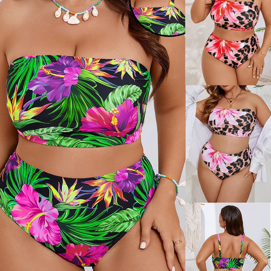 Damen Bandeau-Bikini mit floralem und tierischem Muster Drune