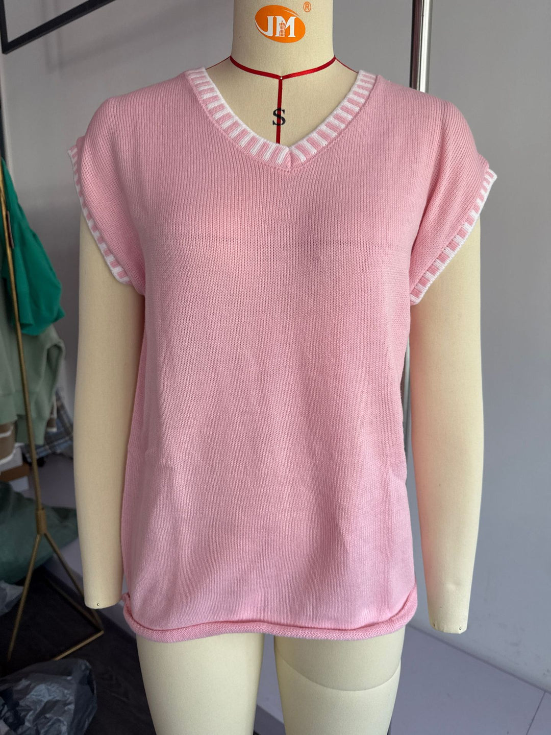 Damen lässiges Strickoberteil mit Dekorativem V-Ausschnitt und Kontrastdetails Drune