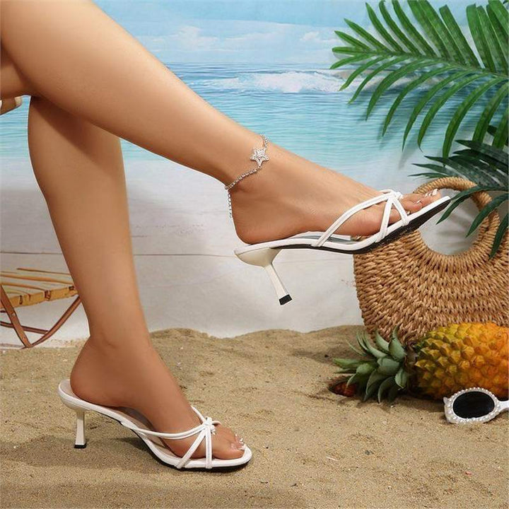 Damen Elegante Kitten‑Heel Mules mit zarten Knoten‑Riemchen und offenem Zehenbereich Drune