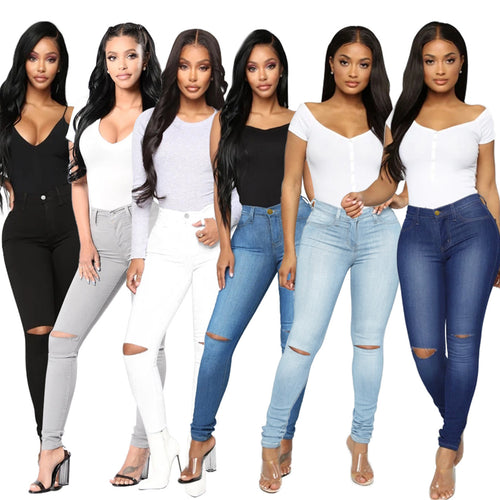 Damen High-Waist Skinny-Jeans mit Knie-Rissen und figurformendem Schnitt Drune