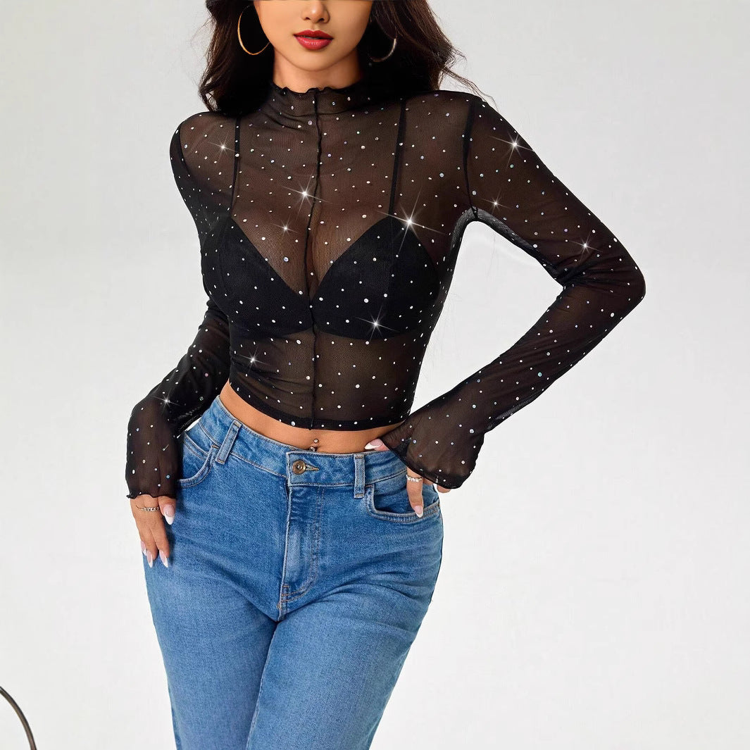 Damen Transparentes Oberteil mit Glitzer Drune