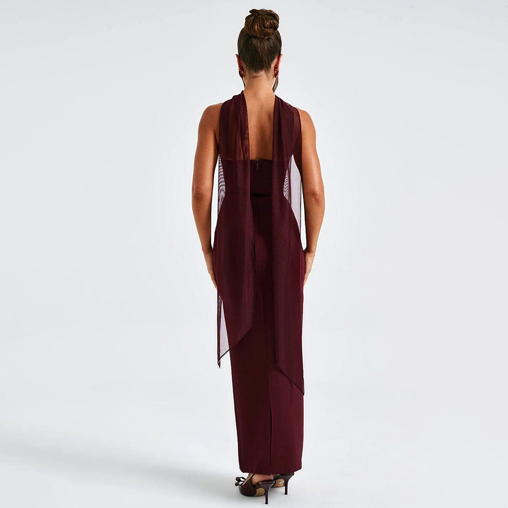 Damen Elegantes und figurbetontes Maxikleid mit transparenten Ärmeln Drune
