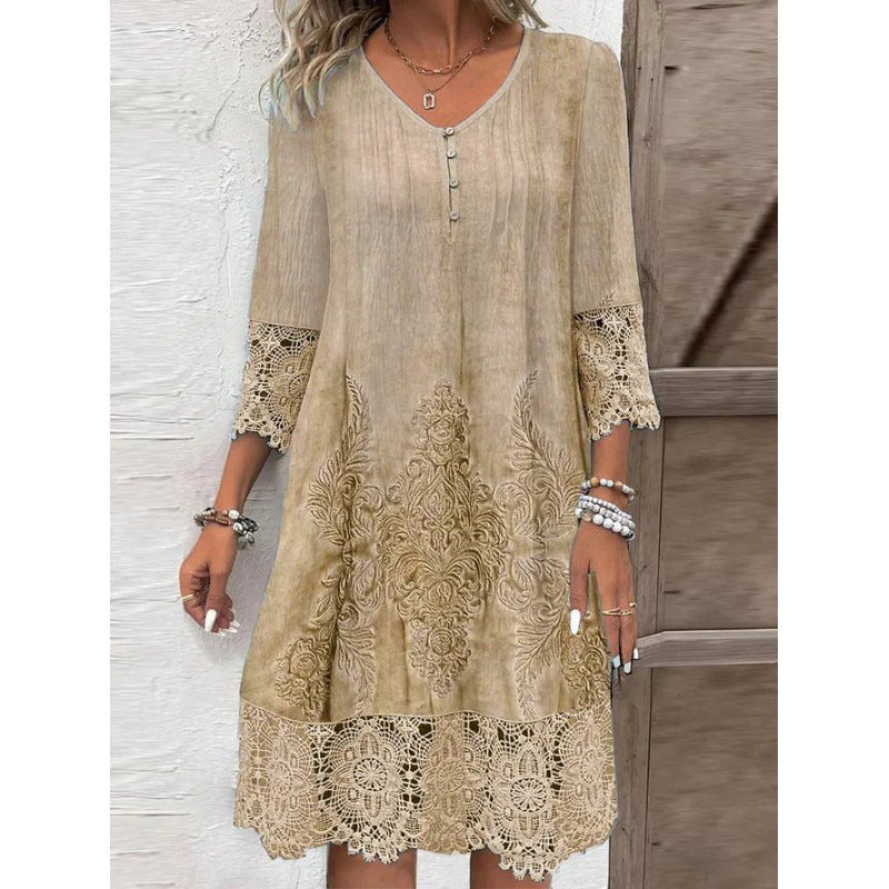 Damen Elegantes Kleid mit Spitze und kunstvollem Stickmuster Drune