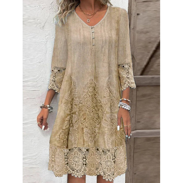 Damen Elegantes Kleid mit Spitze und kunstvollem Stickmuster Drune