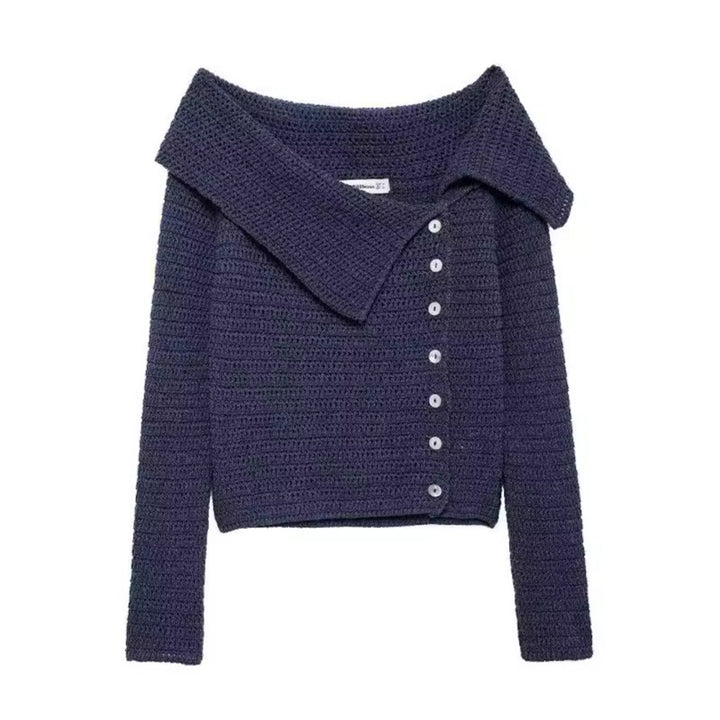 Damen elegante Strickjacke mit tiefem Kragen und Knopfdetaillierung Drune
