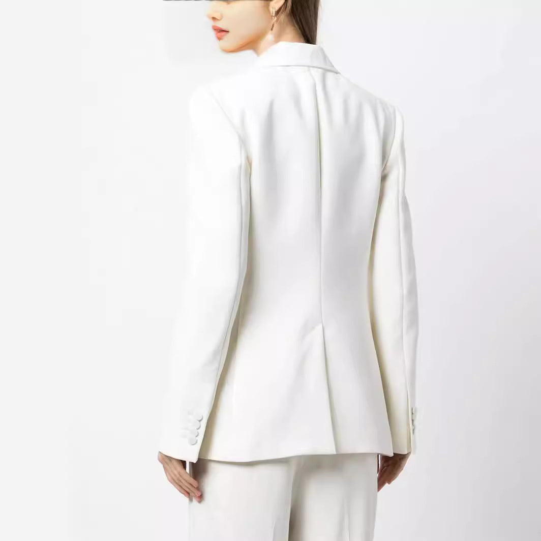 Damen Eleganter Einreihiger Maßgeschneiderter Blazer mit taillierter Schnittführung und weiter Palazzohose Drune