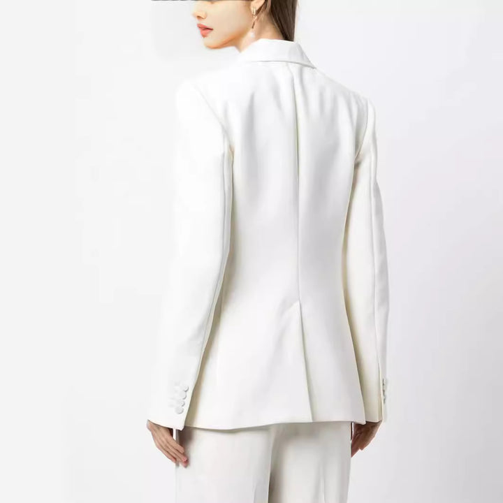 Damen Eleganter Einreihiger Maßgeschneiderter Blazer mit taillierter Schnittführung und weiter Palazzohose Drune