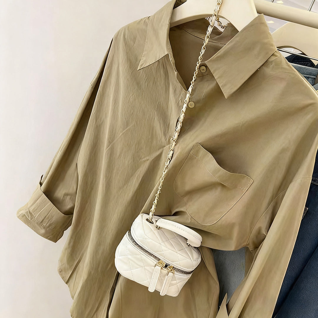 Damen nan oversized Hemdbluse mit Brusttasche, umgeschlagenen Ärmeln und relaxed Fit Drune