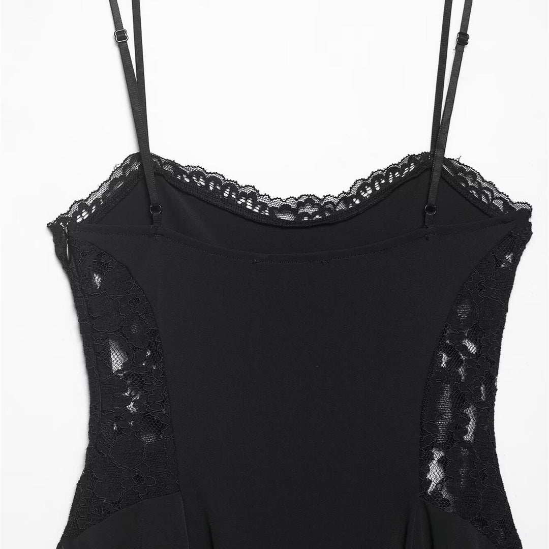 Damen Spitzen- und Satin-Kleid mit asymmetrischem Saum und verstellbaren Trägern Drune