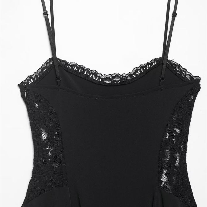 Damen Spitzen- und Satin-Kleid mit asymmetrischem Saum und verstellbaren Trägern Drune