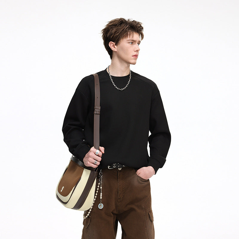 Herren Gerippter Struktur-Sweatshirtpullover mit Drop-Shoulder und relaxed Fit Drune
