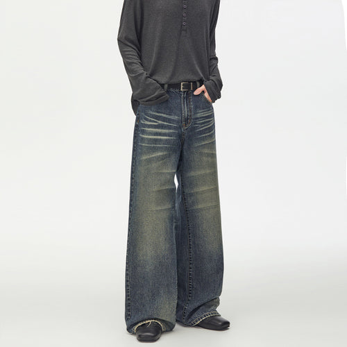 Damen Extraweite Vintage-inspirierte Palazzodenim mit tiefem Schritt und geprägten Falten Drune