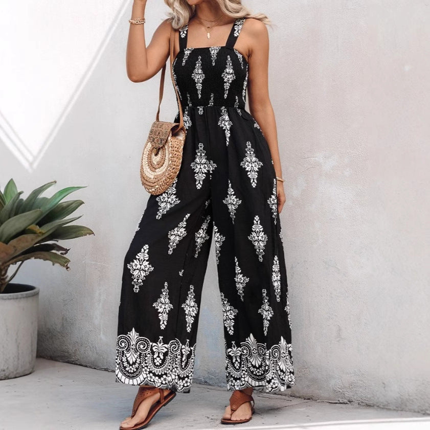 Damen Jumpsuit mit elastischem Taillenbund und floralen Verzierungen Drune