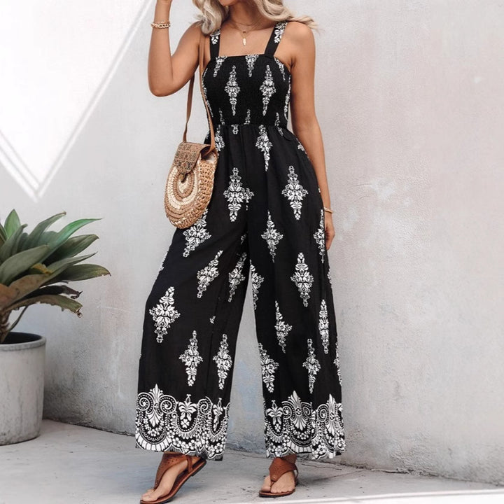 Damen Jumpsuit mit elastischem Taillenbund und floralen Verzierungen Drune