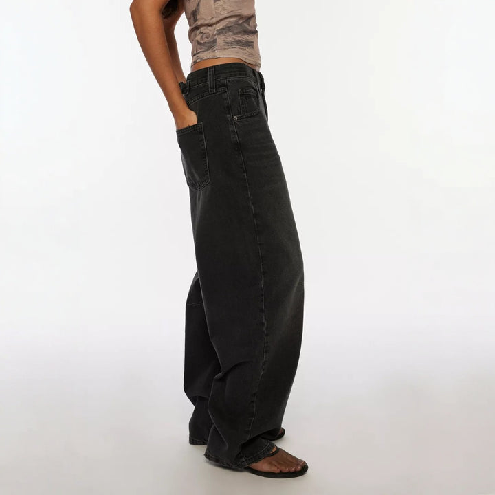 Damen nan hochgeschnittene weite Denimhose mit Kniepasse und extra weitem Bein Drune