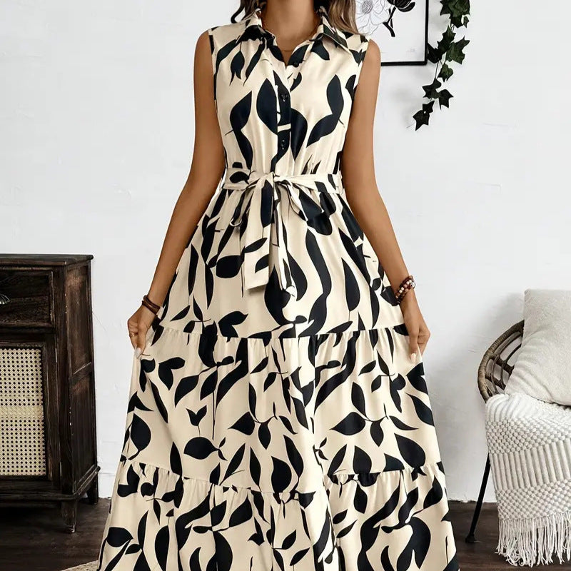 Damen Hemdkleid mit Bindeband und voluminösem Rock Drune