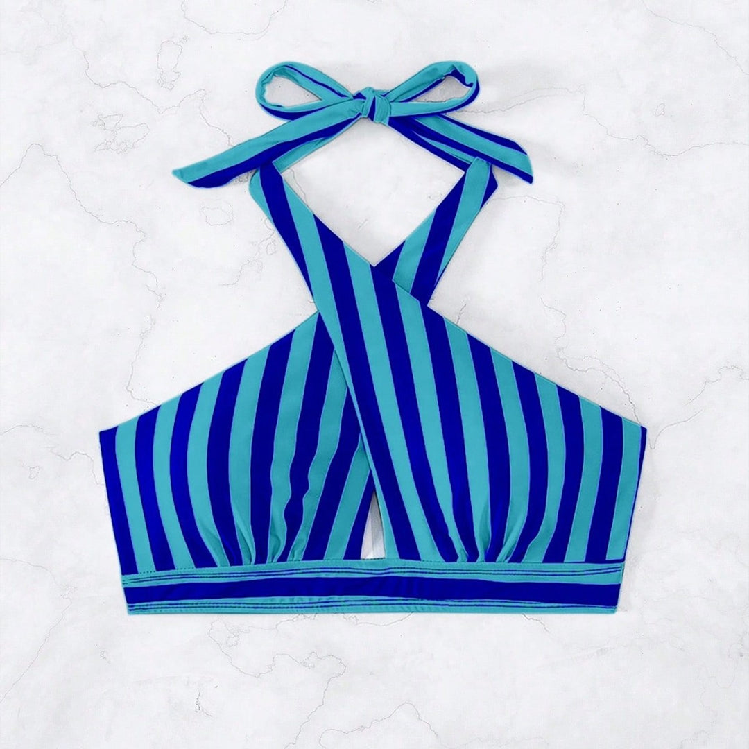 Damen Triangel-Bikinioberteil mit durchdachtem Wickeldesign und elegantem Streifenmuster Drune