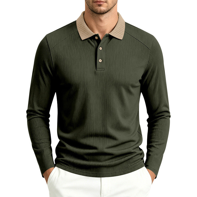 Herren Langarm-Poloshirt mit gerippter Kontrastkragen und feiner Waffelstruktur Drune