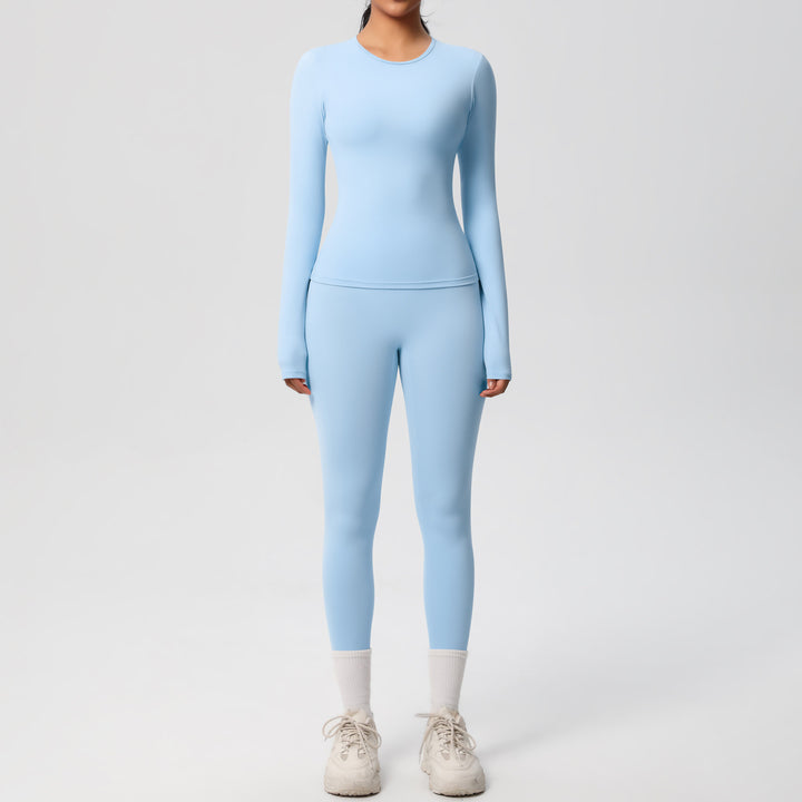 Damen Figurformendes Langarm-Top und Hochbundige Leggings Set Drune