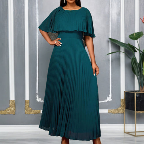 Damen Plissiertes Maxikleid mit eleganten Drapierungen Drune