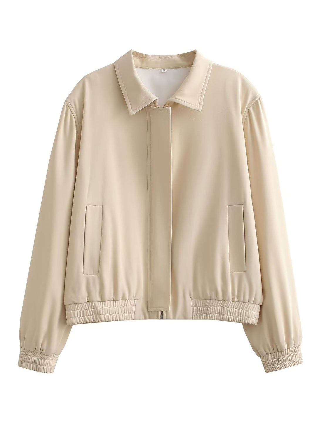 Damen Minimalistische Harrington-Bomberjacke mit verdeckter Frontblende und gerafftem Saum Drune