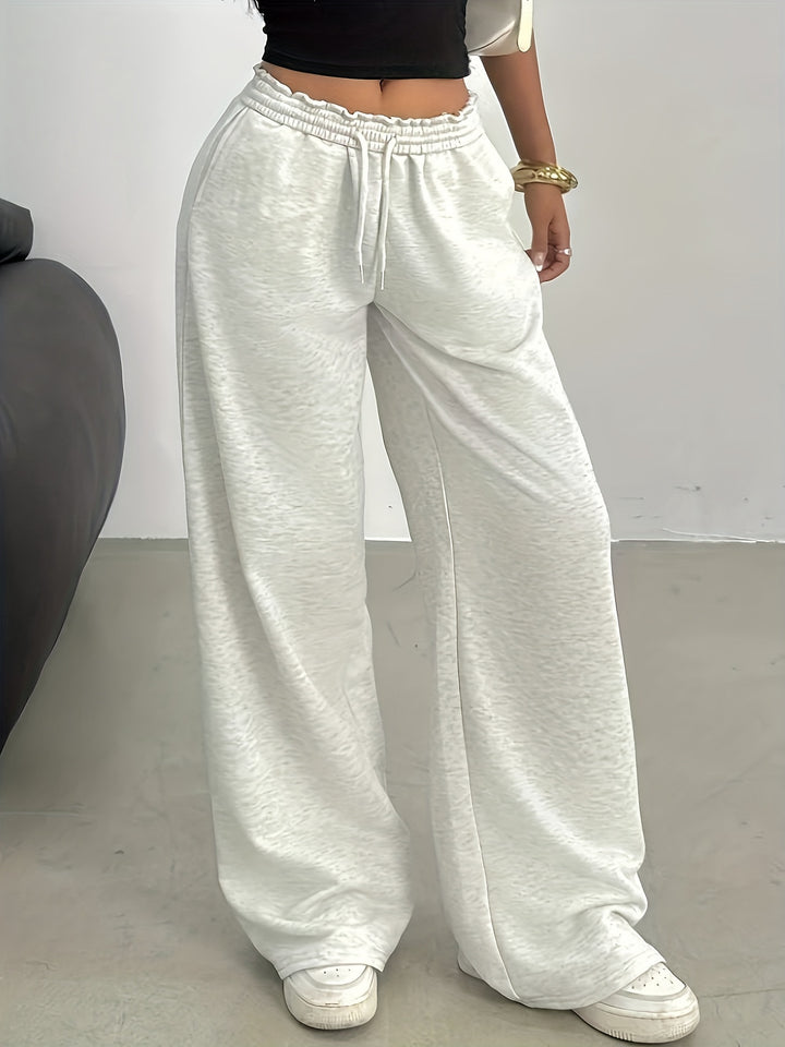Damen Weiche Lounge-Palazzohose mit gerafftem Smokbund und Tunnelzug Drune