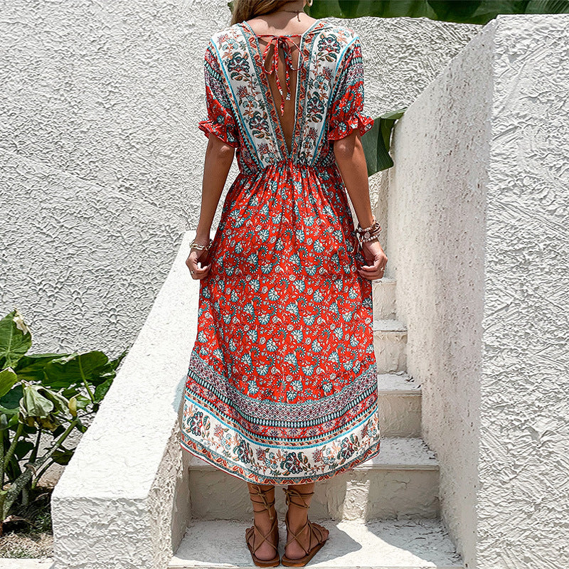 Damen Maxi-Kleid mit elegantem floralem Muster und asymmetrischem Saum Drune