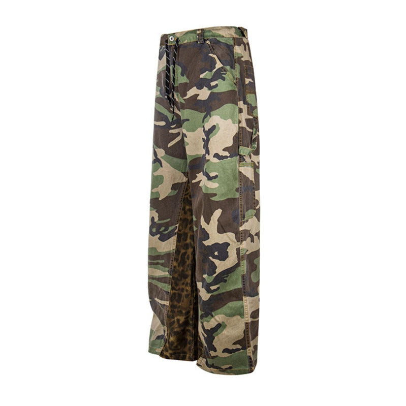 Damen Weite Cargo-Culottehose mit Camouflage-Print und Leoparden-Detail Drune