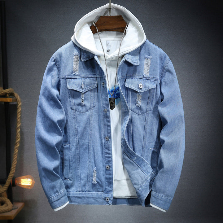Herren lässige Jeansjacke mit bequemem Hoodie-Einsatz und modischen Details Drune