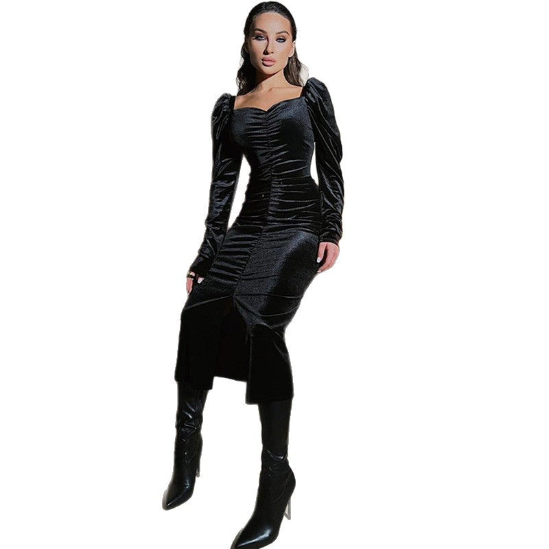 Damen Elegantes Langarmkleid mit gerafftem Design Drune