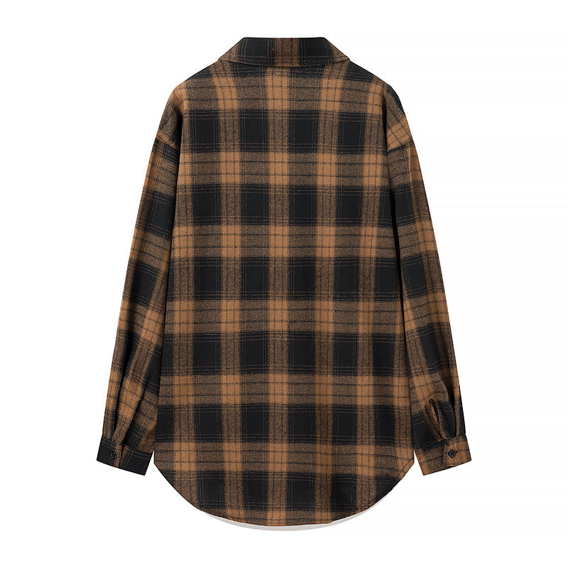 Damen Oversize‑Karo‑Hemdbluse mit aufgesetzten Brusttaschen und abgerundetem Saum Drune