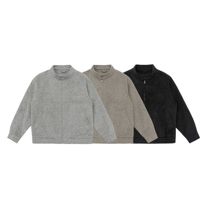 Unisex Kastig geschnittene Wollmix-Blousonjacke mit hohem Stehkragen und verdecktem Reißverschluss Drune