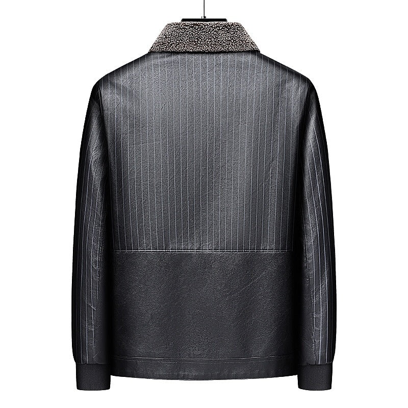 Herren Kunstleder-Blouson mit Sherpa-Kragen, wärmendem Teddyfutter und Nadelstreifen-Detail Drune