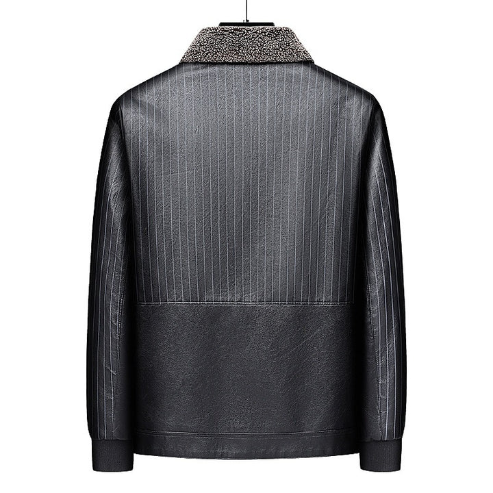 Herren Kunstleder-Blouson mit Sherpa-Kragen, wärmendem Teddyfutter und Nadelstreifen-Detail Drune