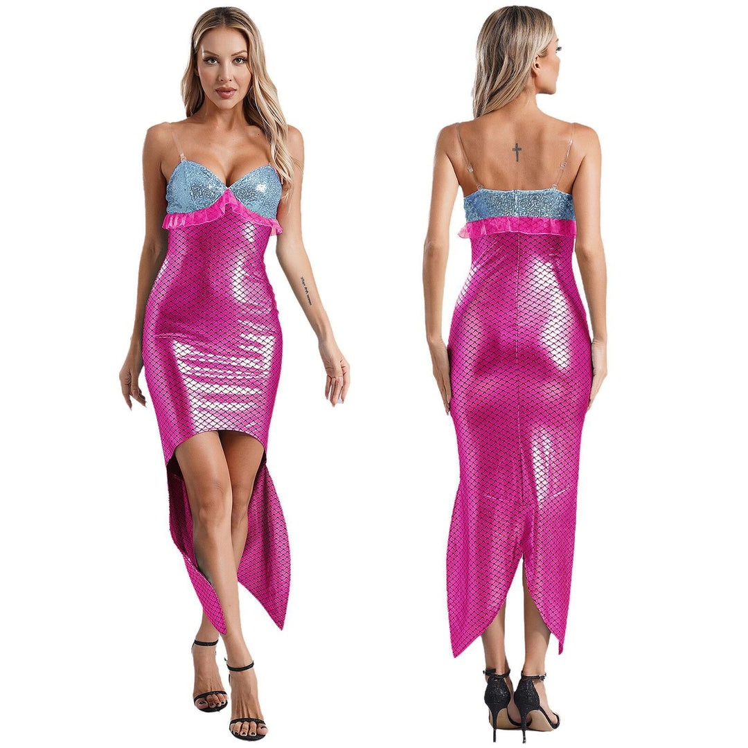 Damen Glamouröses Meerjungfrau-Kleid mit asymmetrischem Saum und schimmerndem Oberteil Drune