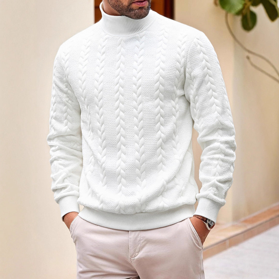 Herren grobgestrickter Zopfstrickpullover mit halbem Stehkragen und elastischen Rippbündchen Drune