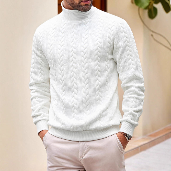 Herren grobgestrickter Zopfstrickpullover mit halbem Stehkragen und elastischen Rippbündchen Drune