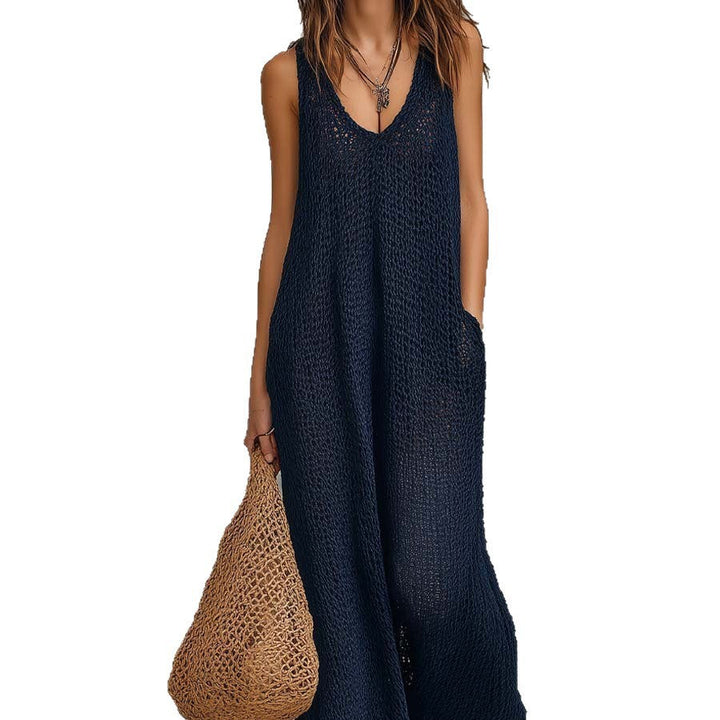Damen Luftiges Sommerkleid mit seitlichen Taschen und tiefem Ausschnitt Drune